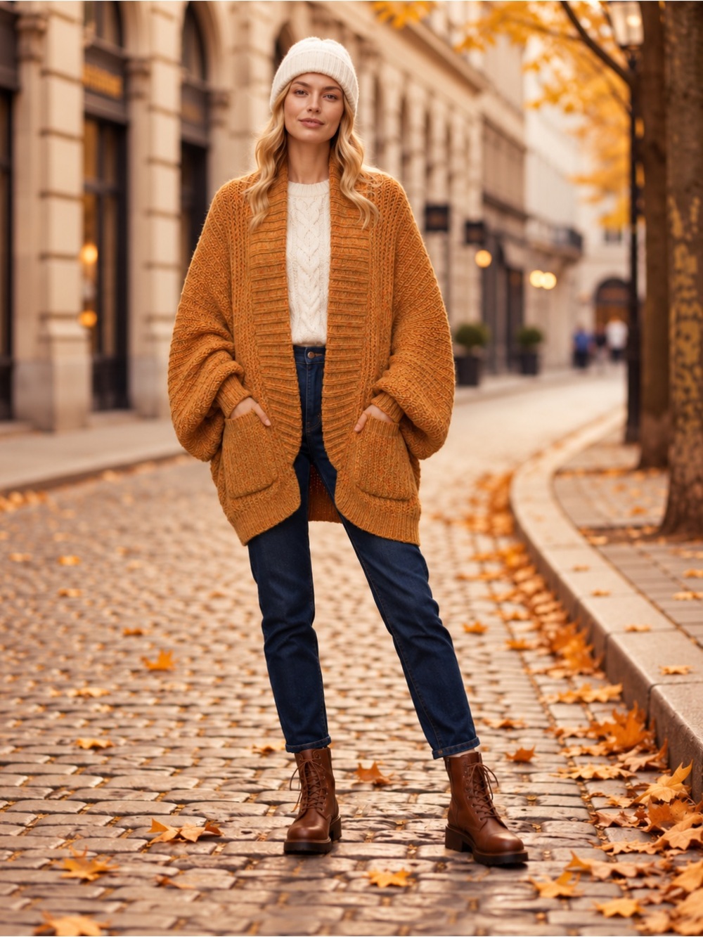 Urban Outfitters XS Oversized Chunky Knit Open Front Cardigan Mustard Orange